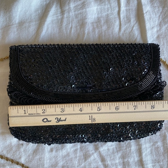 Bag  la regale Ltd Black beaded Sequin Clutch with Gold Chain shoulder bag - Picture 4 of 6